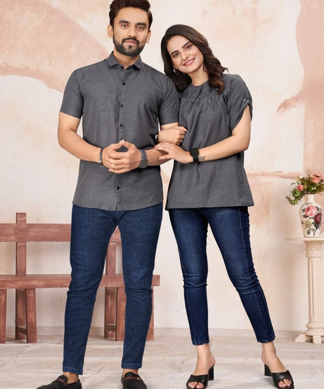 Pure Cotton Lining Pattern Tunic Top & Shirt Combo Set