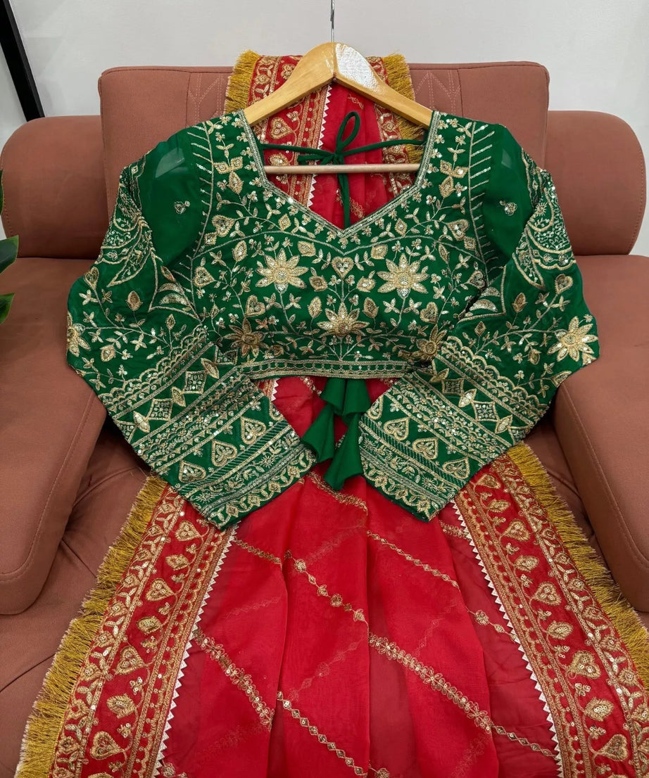 Red Organza Silk With  Sequence Work Sari Blouse