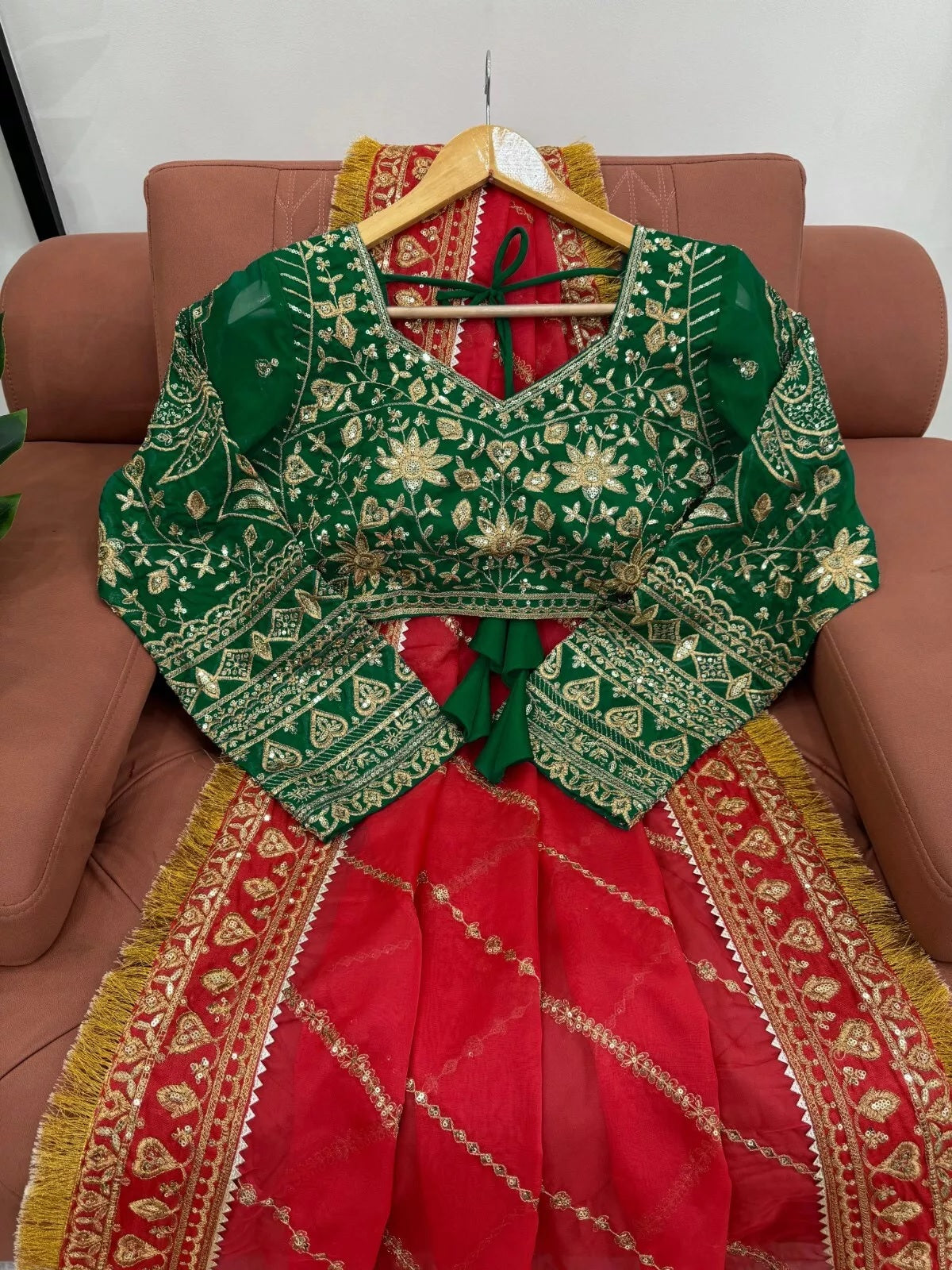 Red Organza Silk With  Sequence Work Sari Blouse