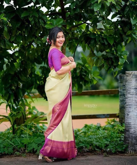 Soft Lichi Silk & Jacquard Work Saree With Blouse