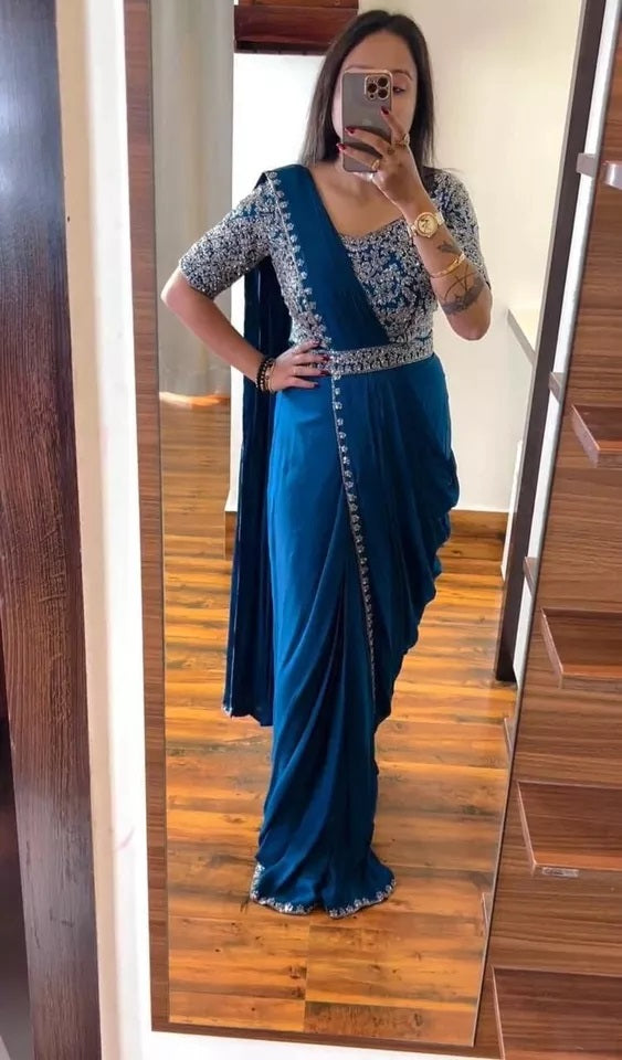 Ready To Wear Traditional Heavy Chinon Saree For Women's