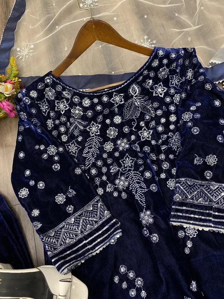 Ethnic Festival Collection Indian Stitched Viscose Velvet Top Pant Dupatta