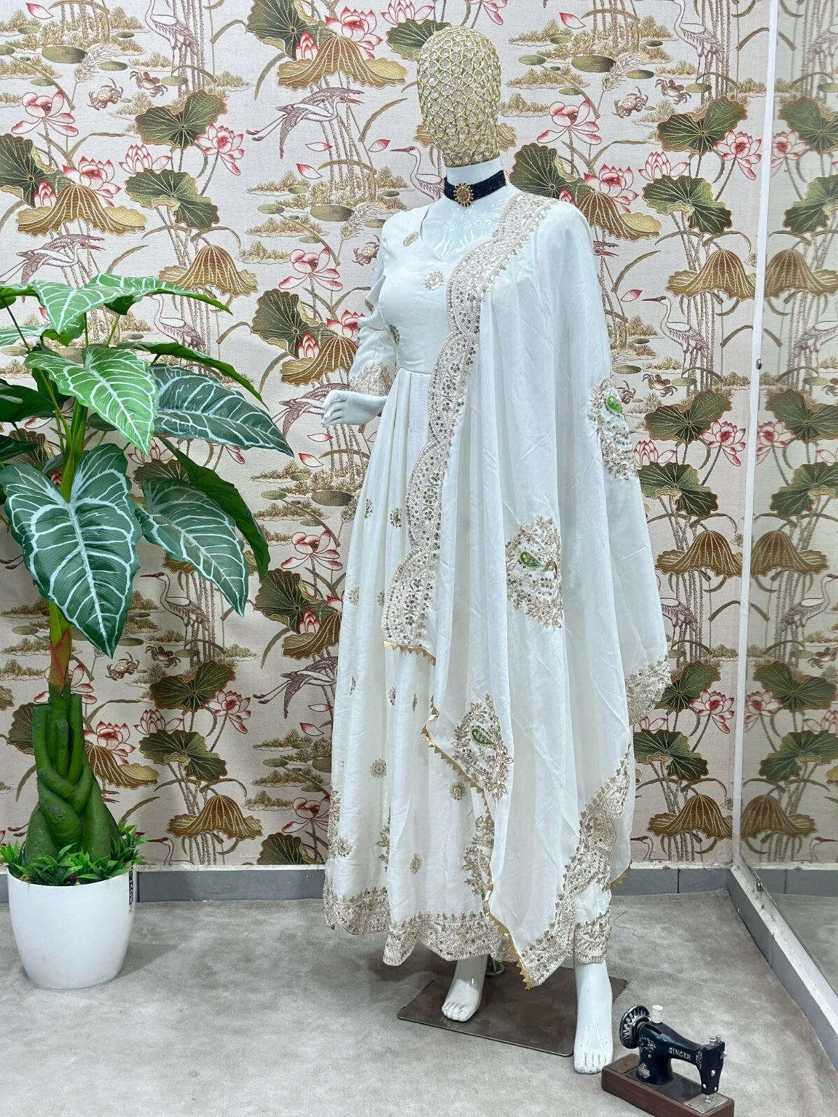 Traditional Designer Chinon Full Stitched Long Anarkali Gown With Dupatta