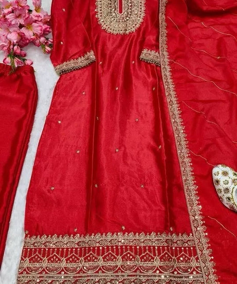 Heavy Pure Chinon Classic Stitched Kurti Bottom & Dupatta
