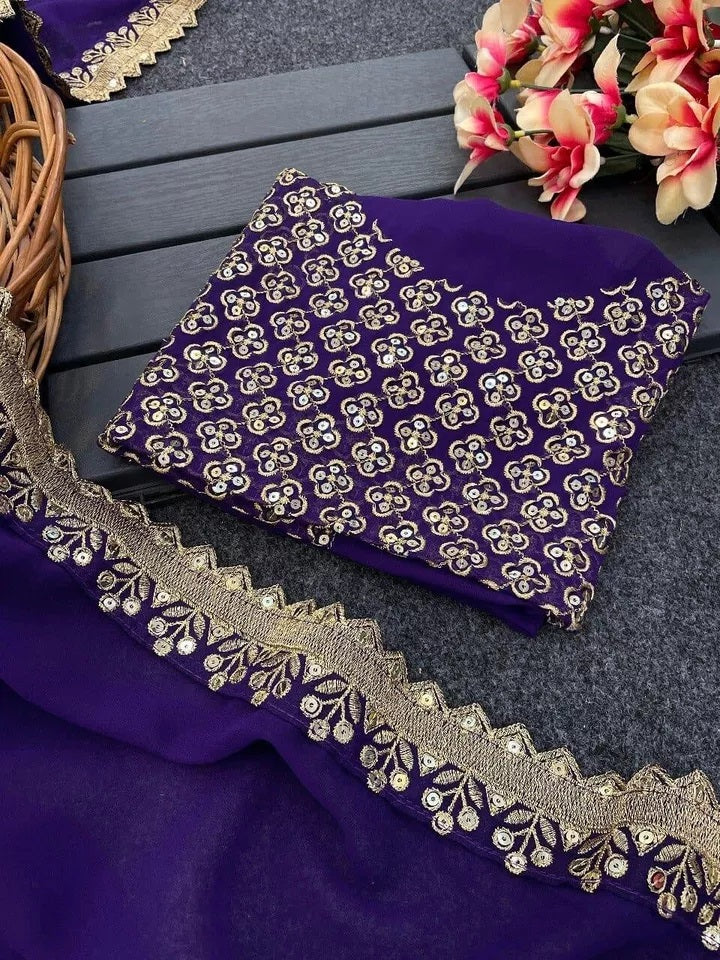 Georgette Wedding Saree & Blouse,Party Function Wear Sari & Blouse