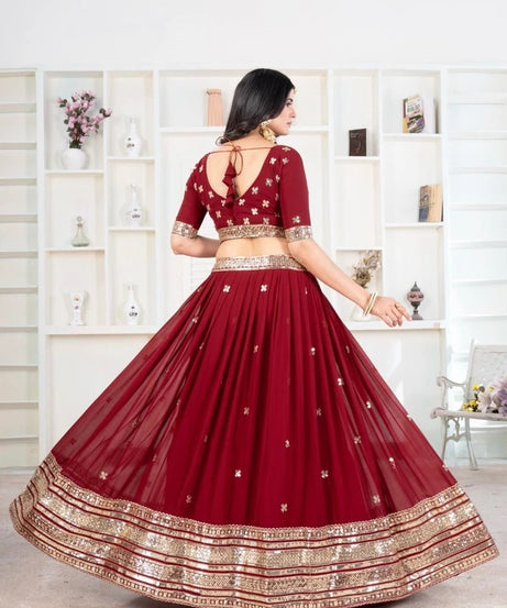 Premium Georgette Embroidery Sequence Wedding Lehenga Blouse with Dupatta 15-MA