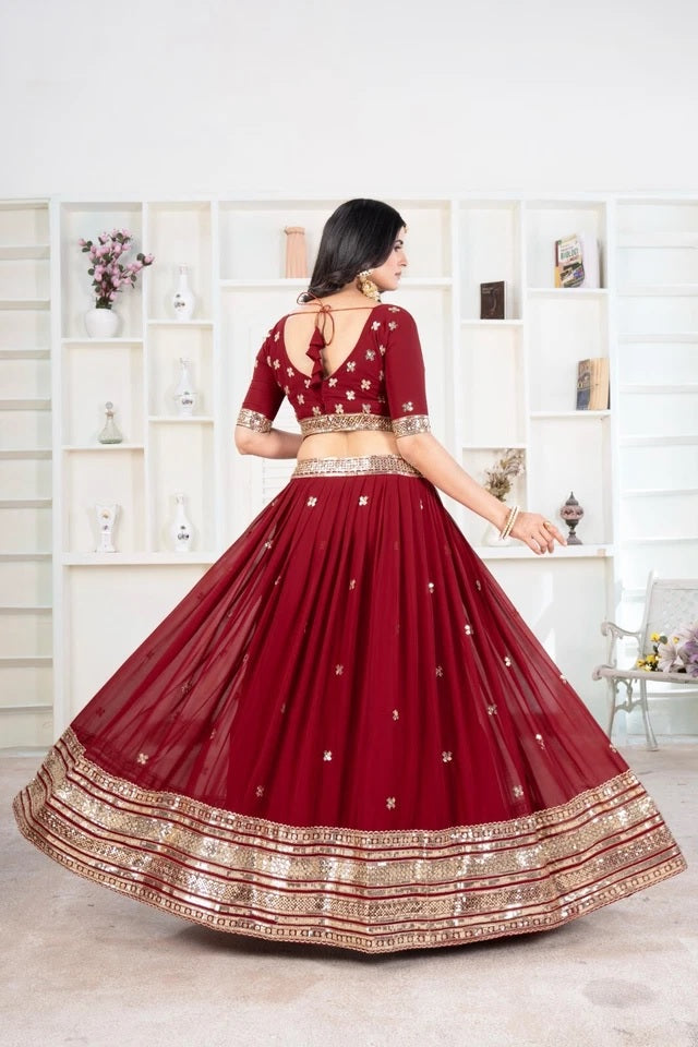 Premium Georgette Embroidery Sequence Wedding Lehenga Blouse with Dupatta 15-MA