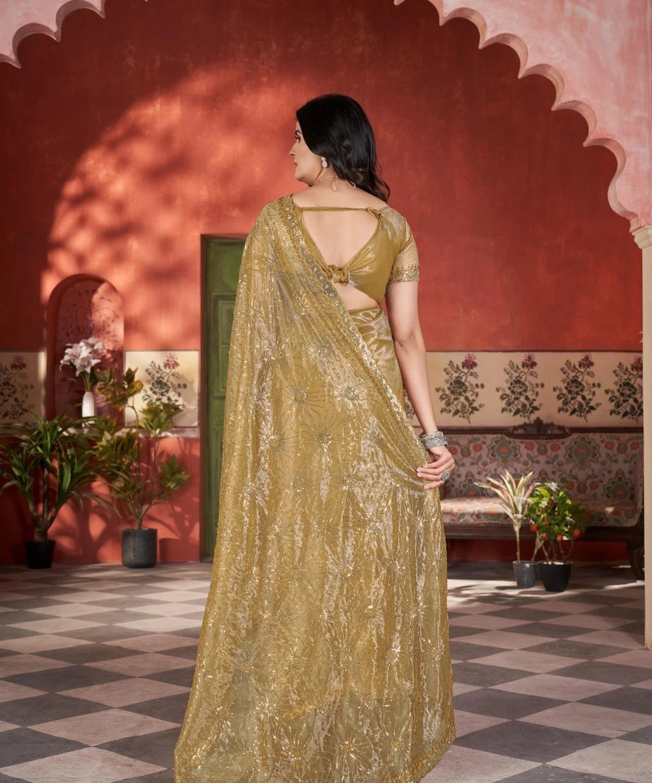 Printed Beautiful Traditional Wear Twill Net Saree With Blouse