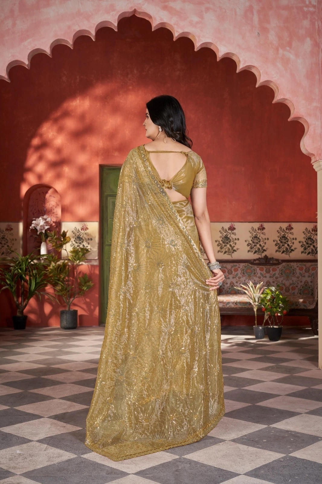 Printed Beautiful Traditional Wear Twill Net Saree With Blouse