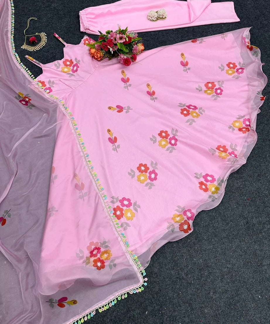 Silk Organza Stitched Beautiful Classic Anarkali Top Pant & Dupatta