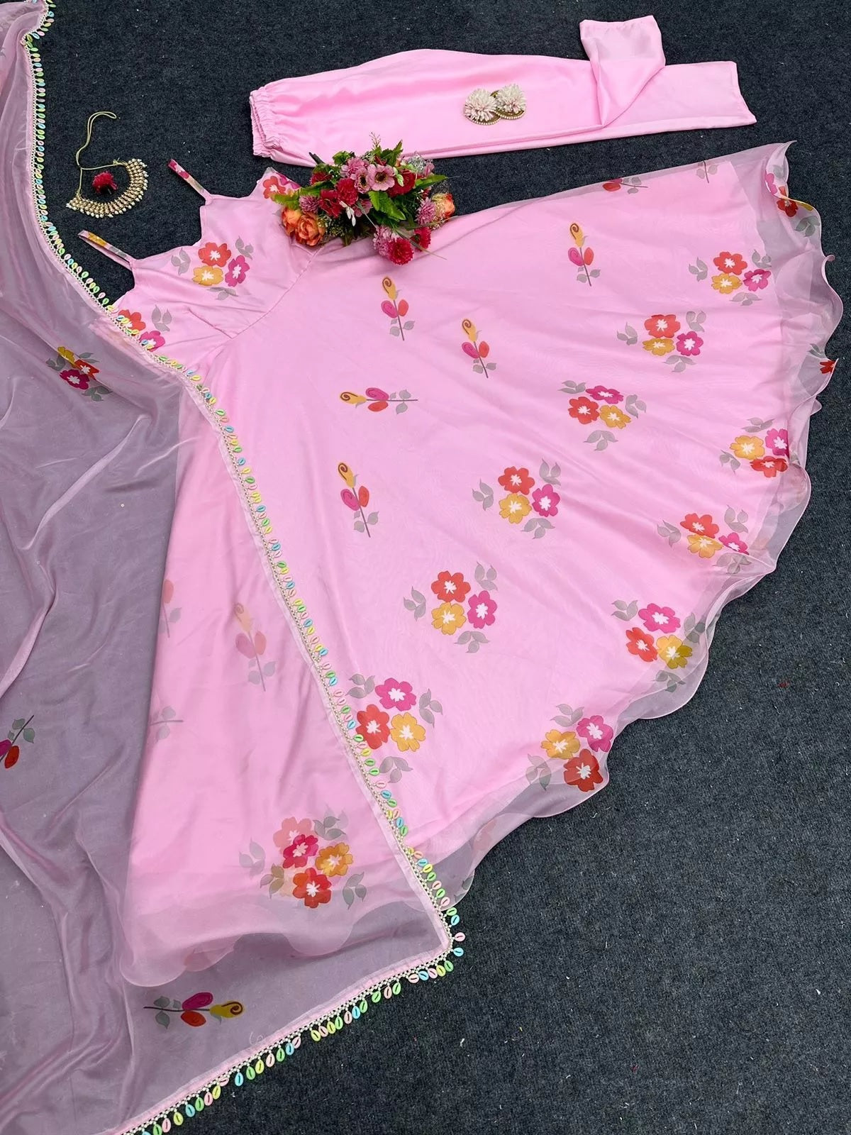 Silk Organza Stitched Beautiful Classic Anarkali Top Pant & Dupatta