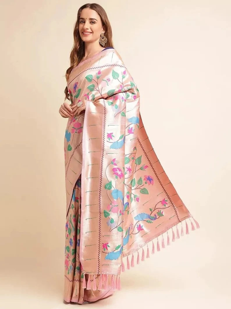 Traditional Banarasi Silk Saree with Gold Zari Weaving Sari & Blouse