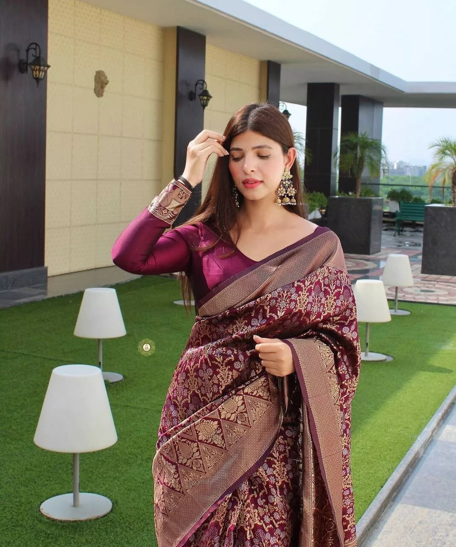 Designer Banarasi Soft Silk Saree & Blouse