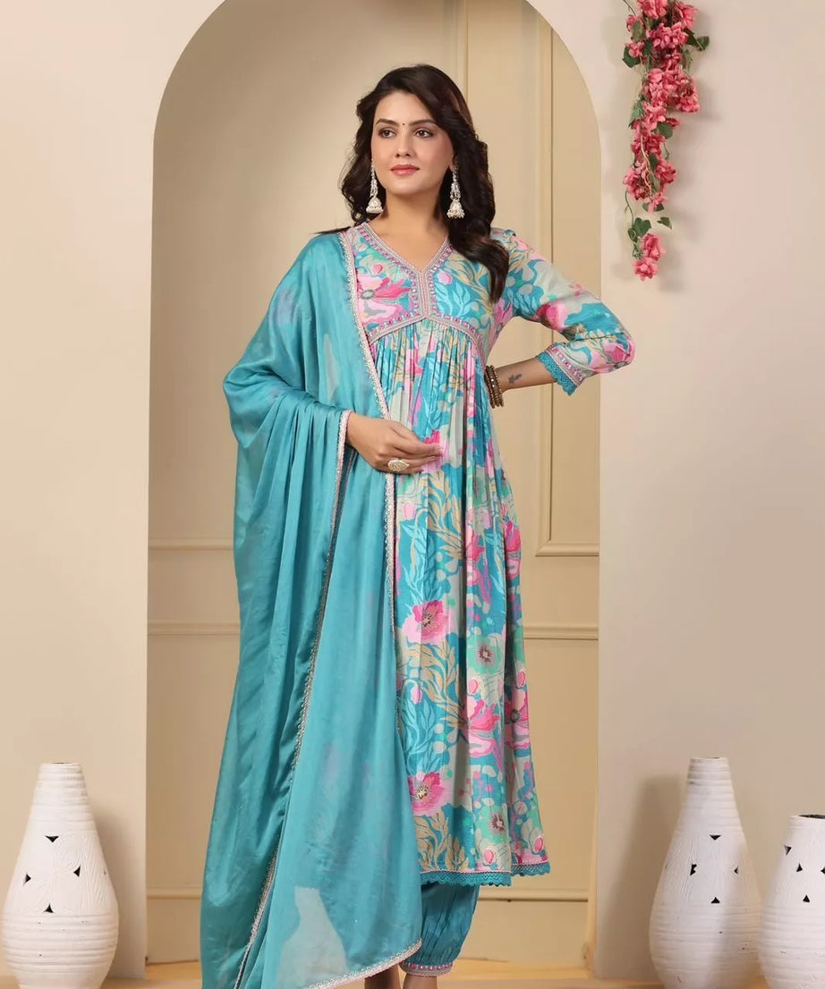 Full Stitched Muslin With Digital Print Top Pant & Dupatta