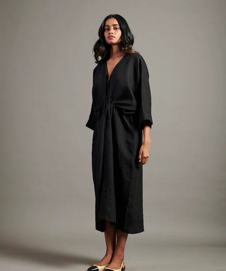Linen Gathered Kaftan Dress
