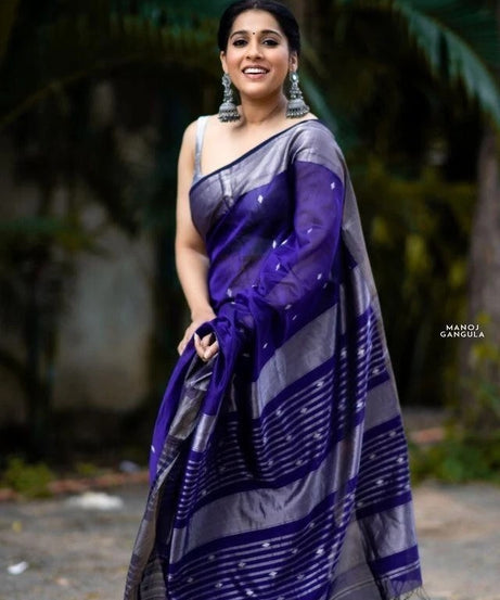 Blue Banarasi Soft Silk Saree, Traditional Wear Sari & Blouse