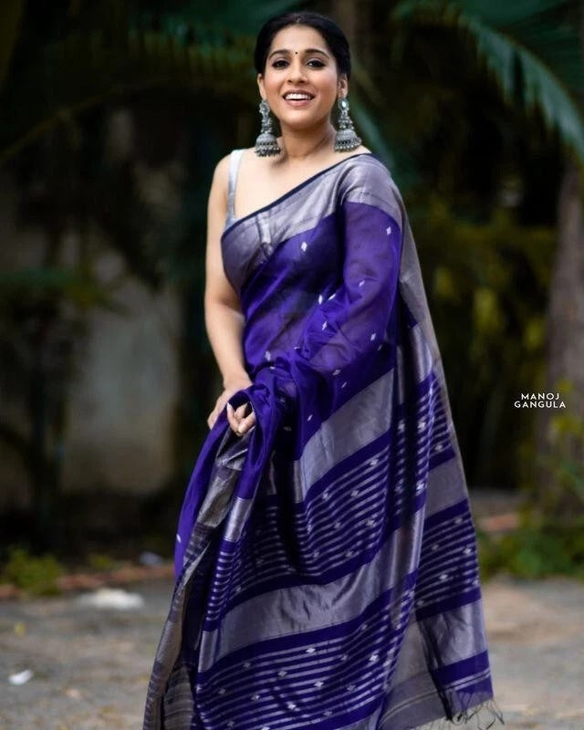 Blue Banarasi Soft Silk Saree, Traditional Wear Sari & Blouse