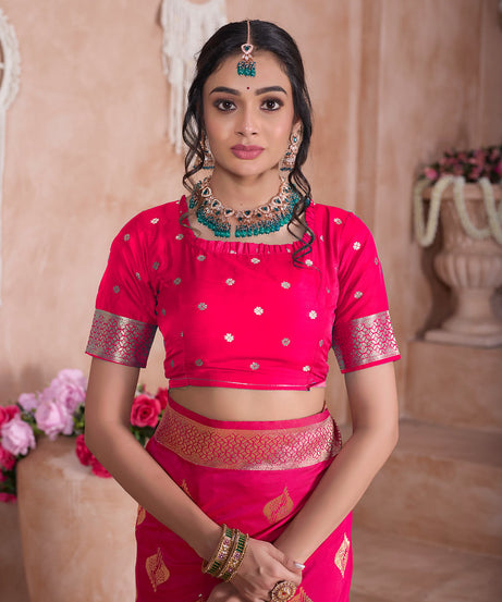 Traditional Soft Silk With Banarasi Jari Work Saree With Blouse