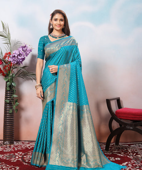 Traditional Soft Silk With Banarasi Jari Work Saree With Blouse
