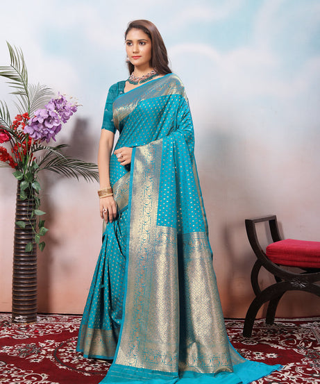 Traditional Soft Silk With Banarasi Jari Work Saree With Blouse