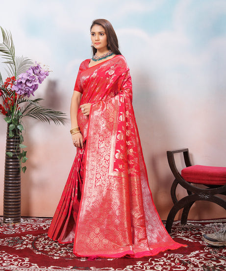 Soft Silk Sari With Banarasi Zari Work Traditional Wear Saree With Blouse