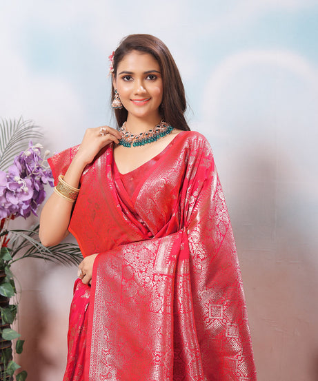 Soft Silk Sari With Banarasi Zari Work Traditional Wear Saree With Blouse