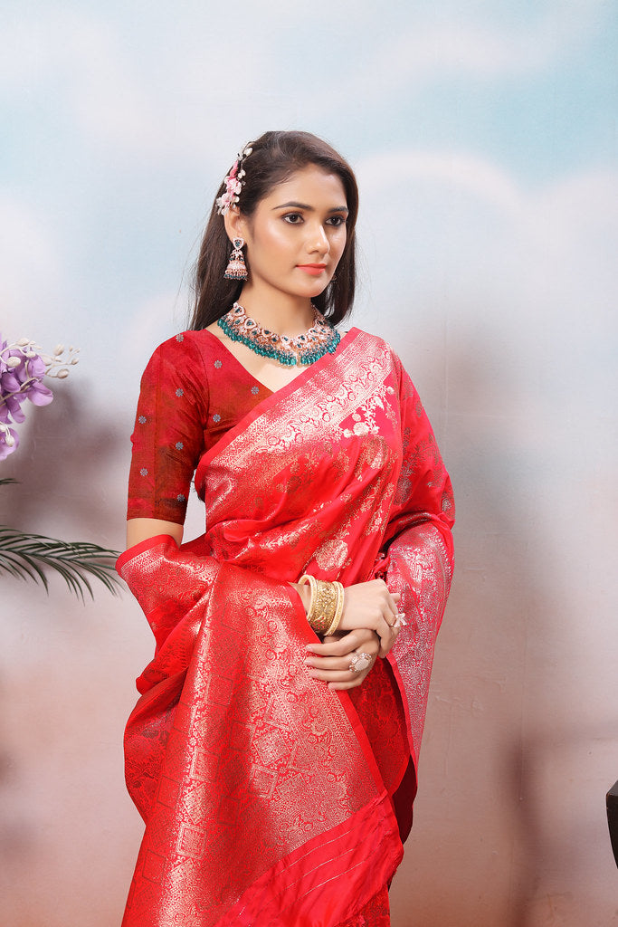 Soft Silk Sari With Banarasi Zari Work Traditional Wear Saree With Blouse