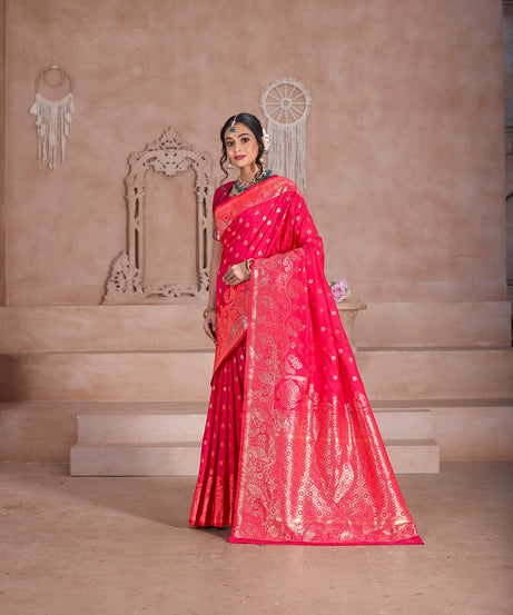 Elegant Designer Soft Silk Saree Weaving Banarasi Jari Work Sari With Blouse
