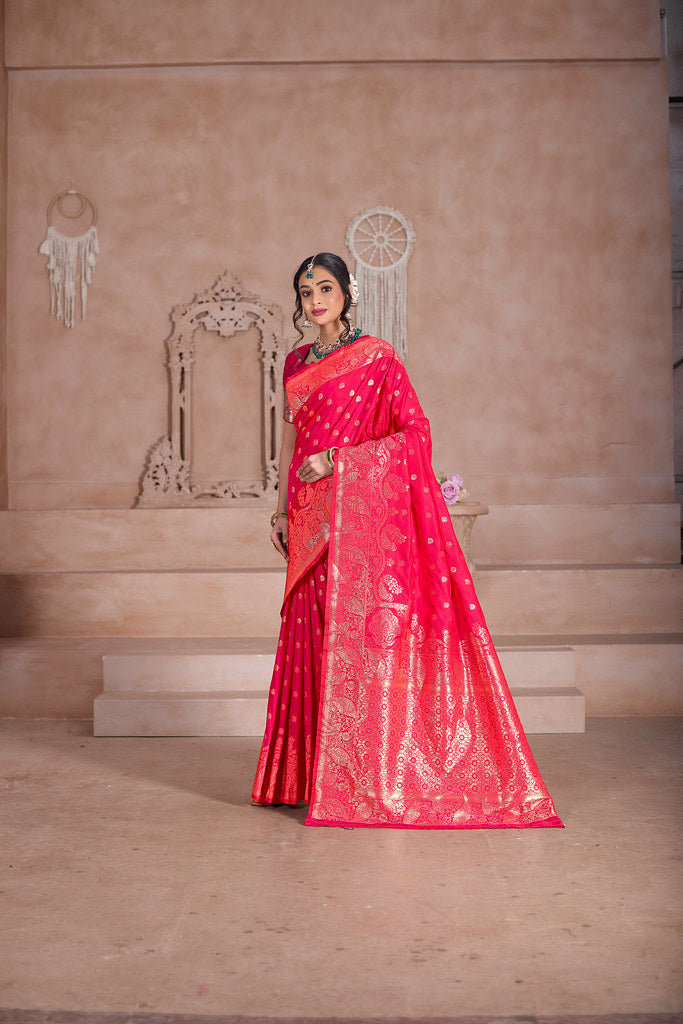 Elegant Designer Soft Silk Saree Weaving Banarasi Jari Work Sari With Blouse