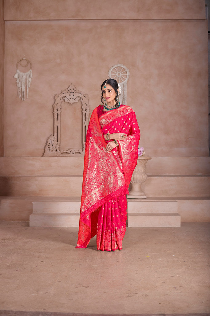 Elegant Designer Soft Silk Saree Weaving Banarasi Jari Work Sari With Blouse