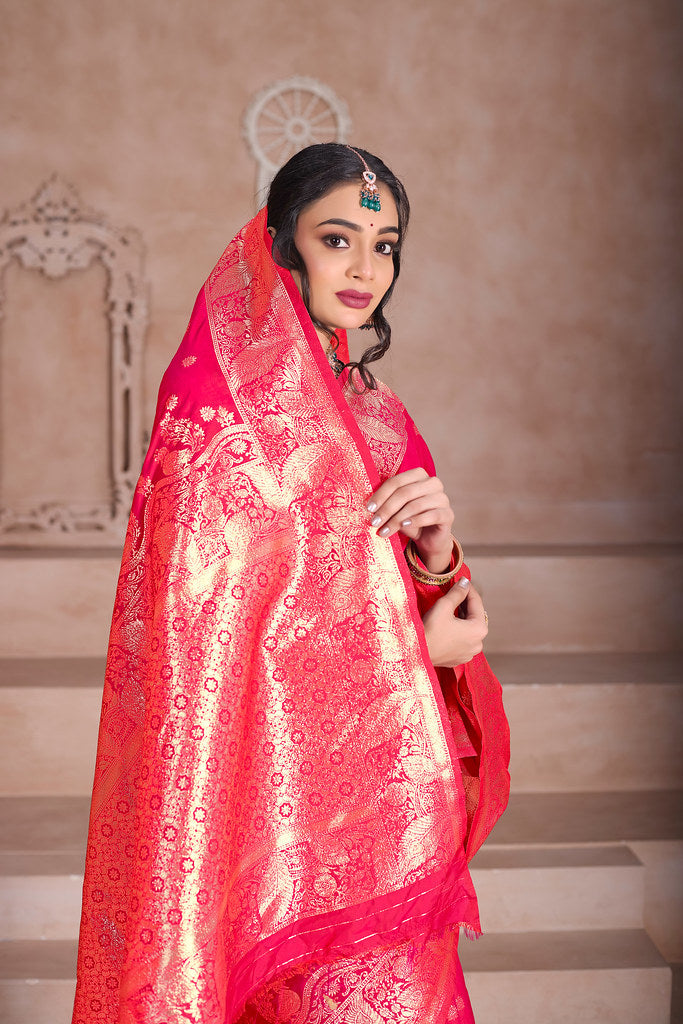 Elegant Designer Soft Silk Saree Weaving Banarasi Jari Work Sari With Blouse