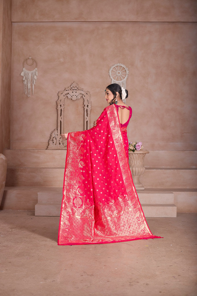 Elegant Designer Soft Silk Saree Weaving Banarasi Jari Work Sari With Blouse