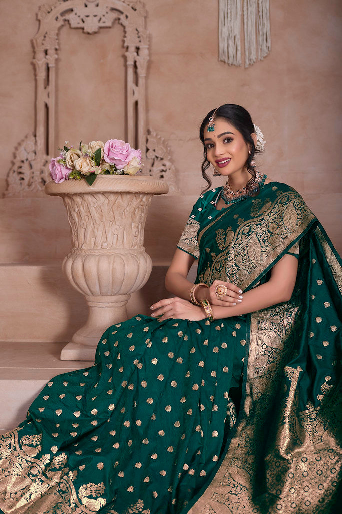 Elegant Designer Soft Silk Saree Weaving Banarasi Jari Work Sari With Blouse