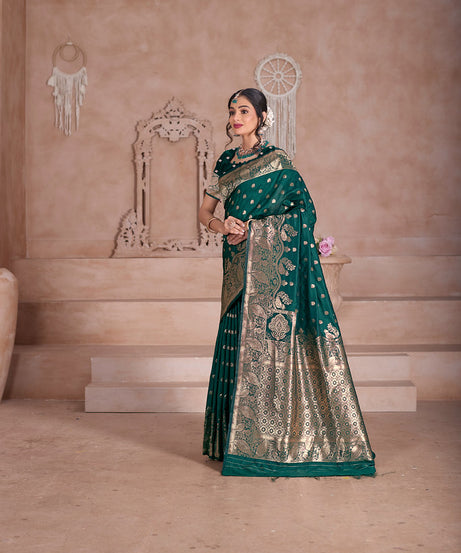 Elegant Designer Soft Silk Saree Weaving Banarasi Jari Work Sari With Blouse