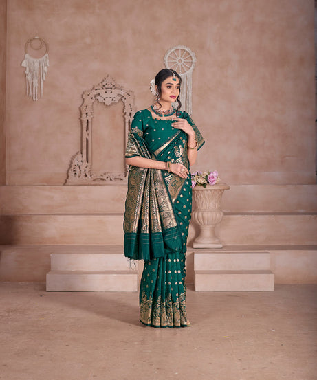 Elegant Designer Soft Silk Saree Weaving Banarasi Jari Work Sari With Blouse