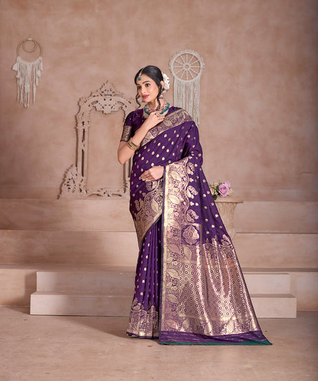 Elegant Designer Soft Silk Saree Weaving Banarasi Jari Work Sari With Blouse