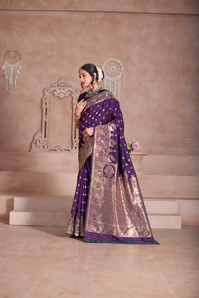 Elegant Designer Soft Silk Saree Weaving Banarasi Jari Work Sari With Blouse