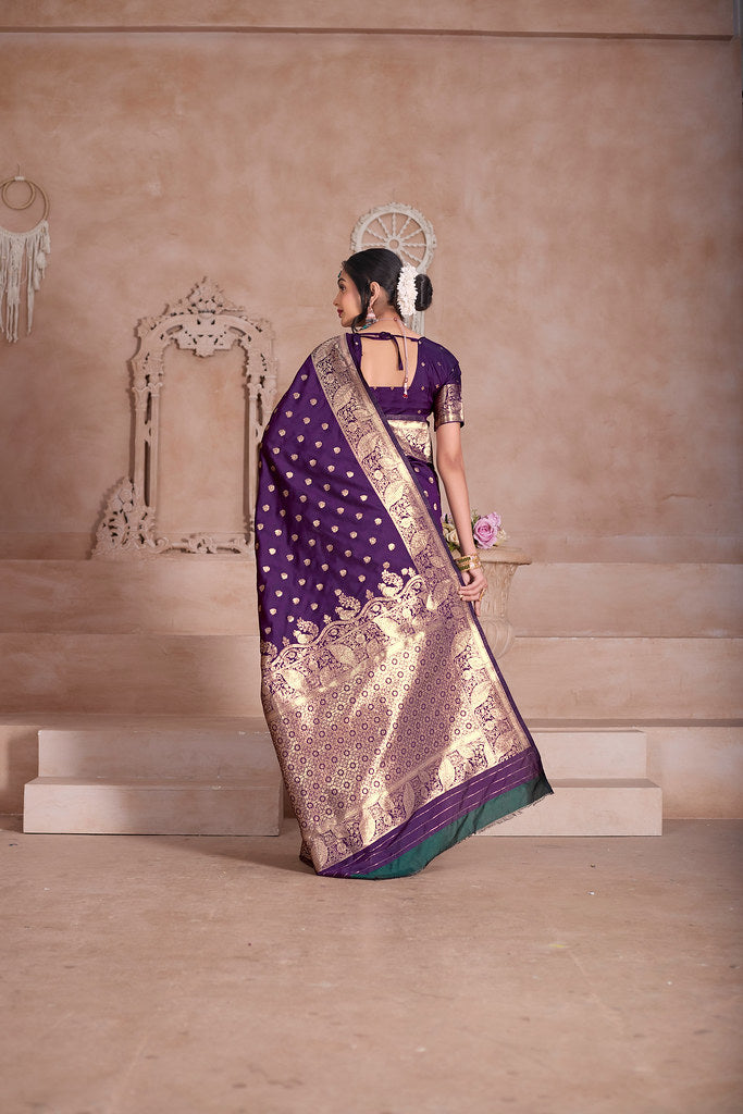 Elegant Designer Soft Silk Saree Weaving Banarasi Jari Work Sari With Blouse