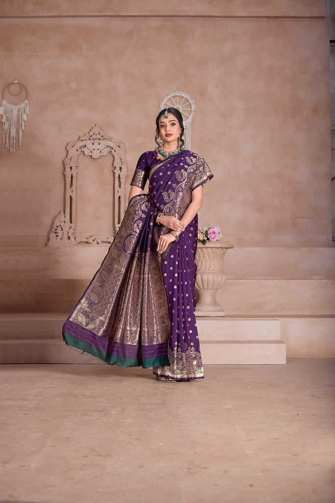 Elegant Designer Soft Silk Saree Weaving Banarasi Jari Work Sari With Blouse