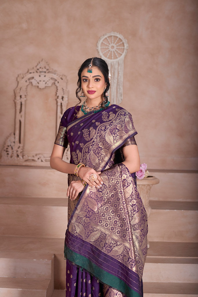 Elegant Designer Soft Silk Saree Weaving Banarasi Jari Work Sari With Blouse