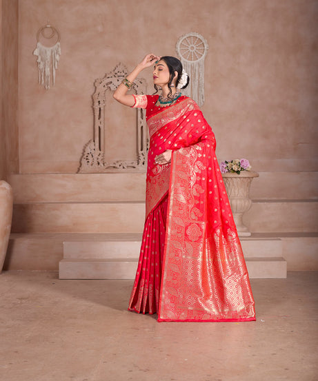 Elegant Designer Soft Silk Saree Weaving Banarasi Jari Work Sari With Blouse
