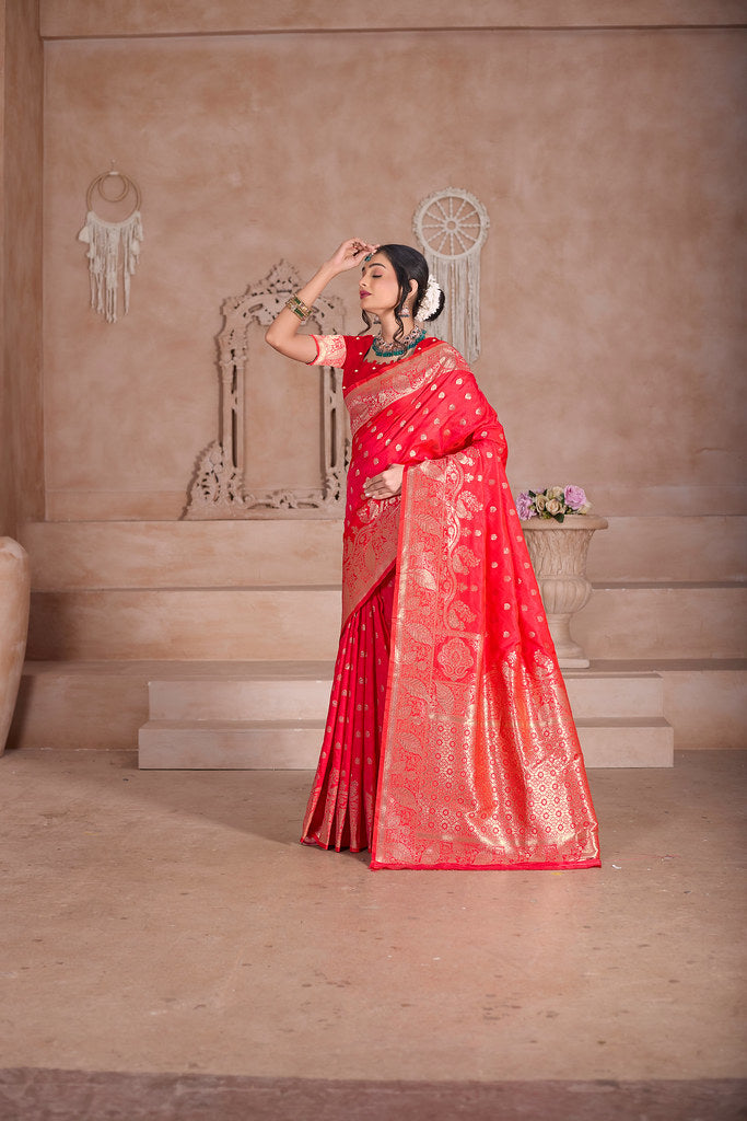 Elegant Designer Soft Silk Saree Weaving Banarasi Jari Work Sari With Blouse