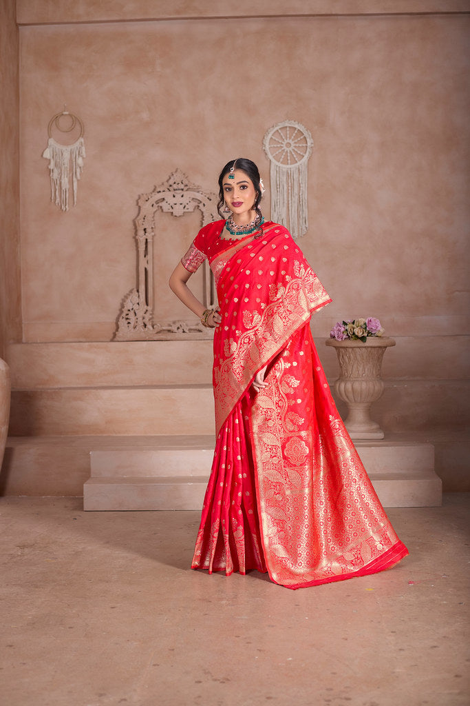 Elegant Designer Soft Silk Saree Weaving Banarasi Jari Work Sari With Blouse