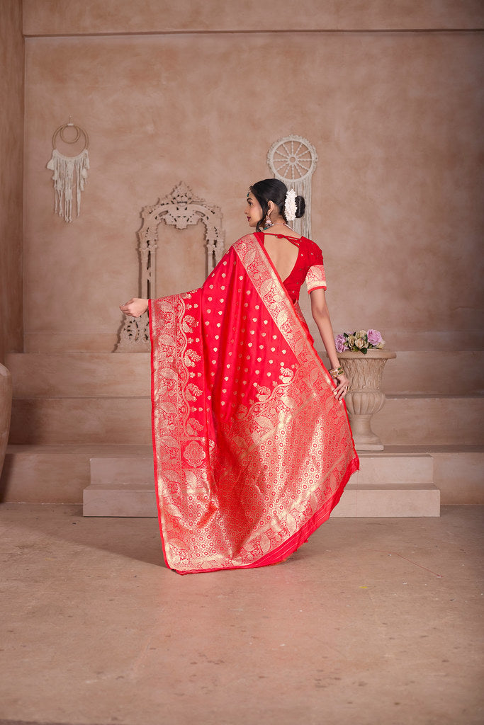 Elegant Designer Soft Silk Saree Weaving Banarasi Jari Work Sari With Blouse