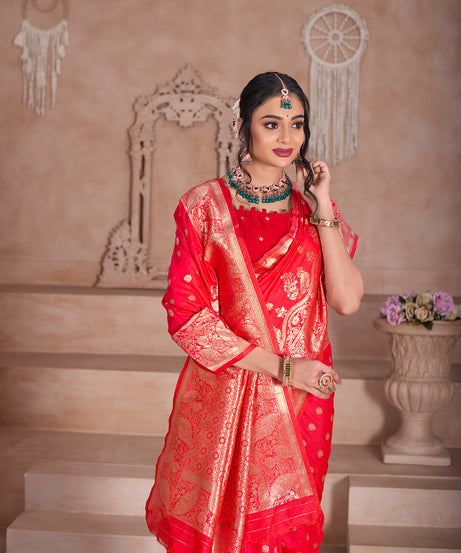 Elegant Designer Soft Silk Saree Weaving Banarasi Jari Work Sari With Blouse