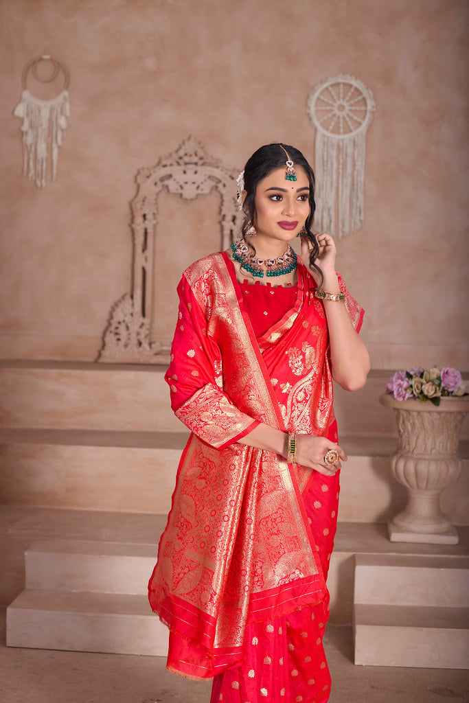 Elegant Designer Soft Silk Saree Weaving Banarasi Jari Work Sari With Blouse