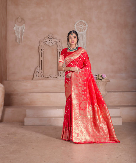 Elegant Designer Soft Silk Saree Weaving Banarasi Jari Work Sari With Blouse