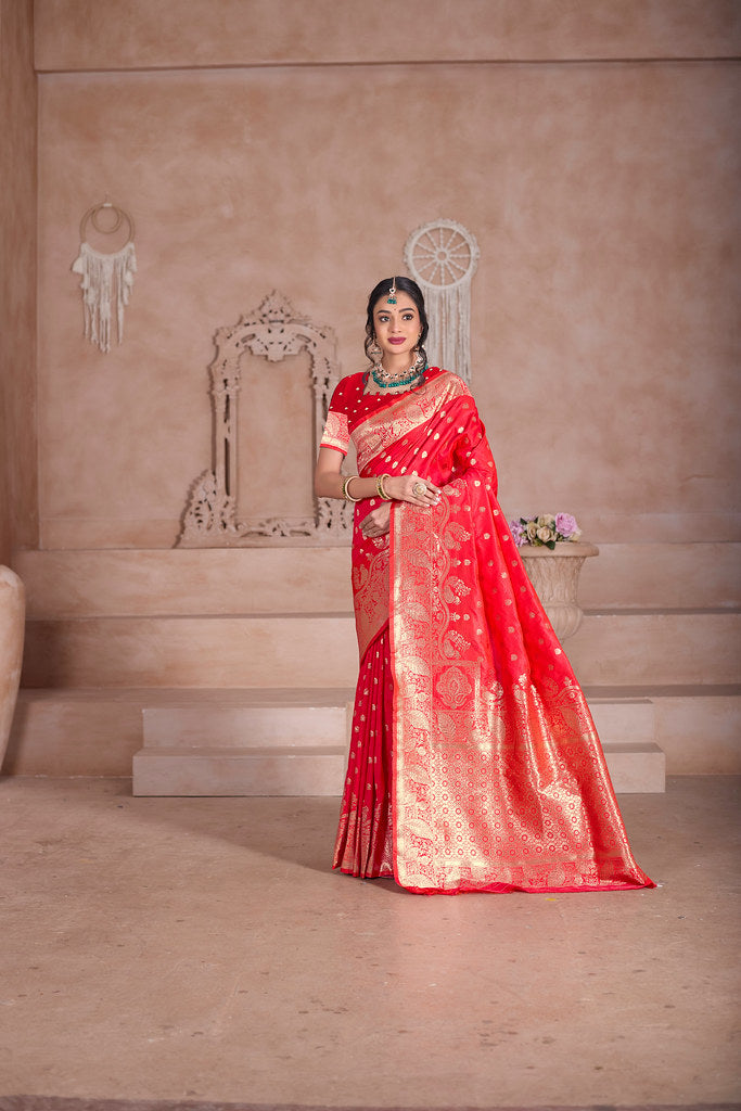 Elegant Designer Soft Silk Saree Weaving Banarasi Jari Work Sari With Blouse