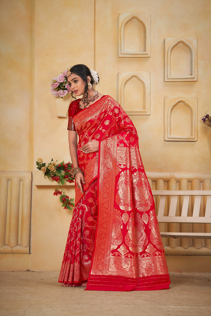Soft Silk Saree Weaving Banarasi Jari Work Saree With Blouse