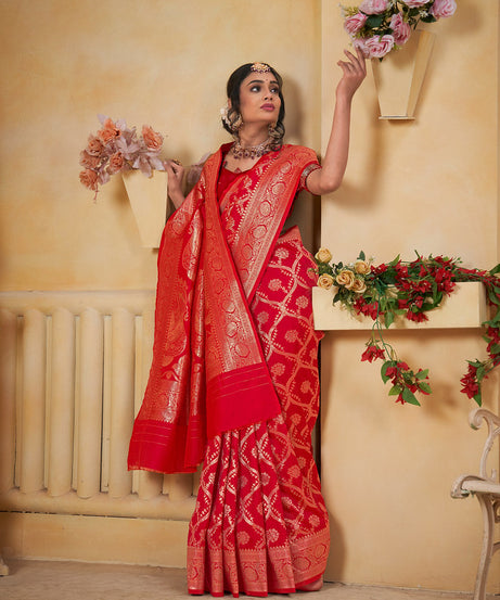 Soft Silk Saree Weaving Banarasi Jari Work Saree With Blouse